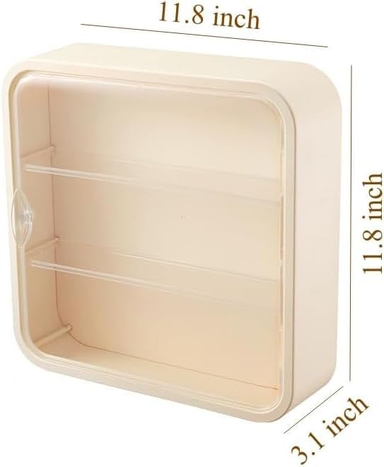 Clear Display Case for Figures, Wall Mounted Clear Display Box, 3 Tiers Adjustable Acrylic Display Box Stand with Magnetic Door for Mini Action Figures Pop Mart Collectibles, Cream