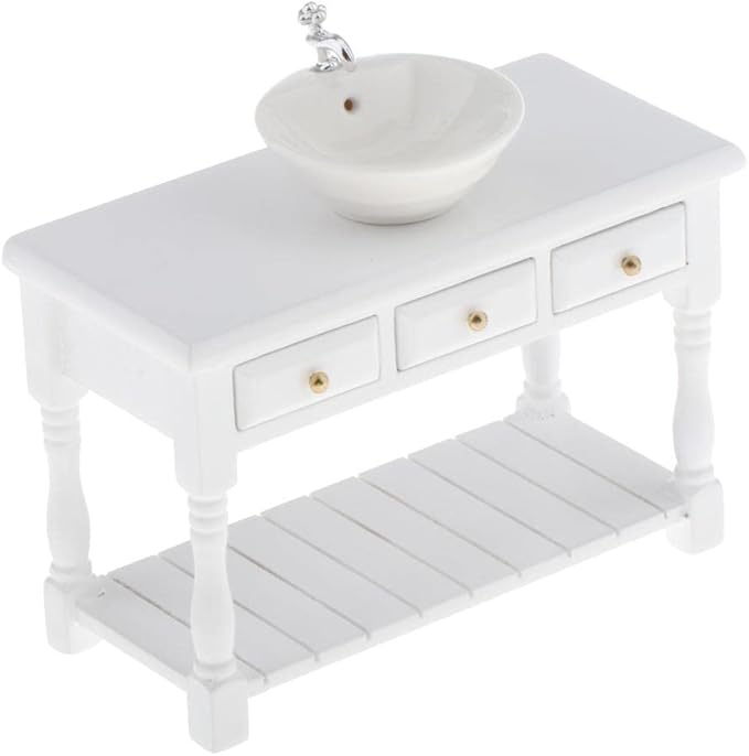Baosity 1/12 Scale Basin Sink,Mini House Bathroom Furniture Sink,Wash Basin Cabinet for Doll House Furniture Model Bathroom Kitchen Decoration Accessories