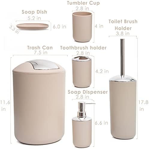 Moss & Stone 6-Piece Bathroom Accessories Set, Includes Soap Dispenser, Toothbrush Holder, Toothbrush Cup, Soap Dish, Complete Bathroom Decor Set (Beige)