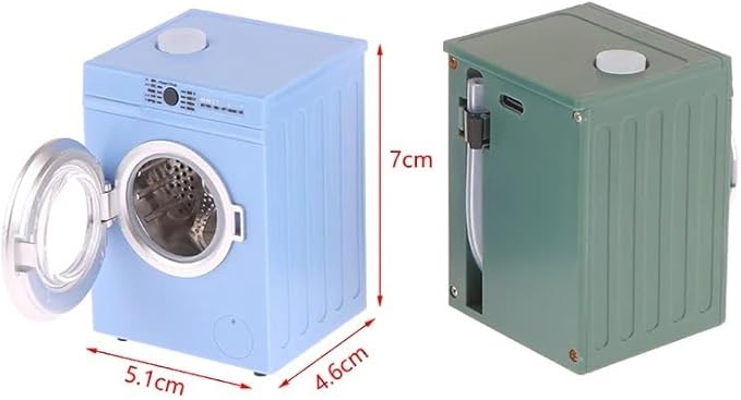 Mini Washing Machine Model - Real Rotating Drum Design, 1:12 Dollhouse Miniature Washing Machine Furniture Appliance Model Dollhouse Decoration Accessories (Blue)