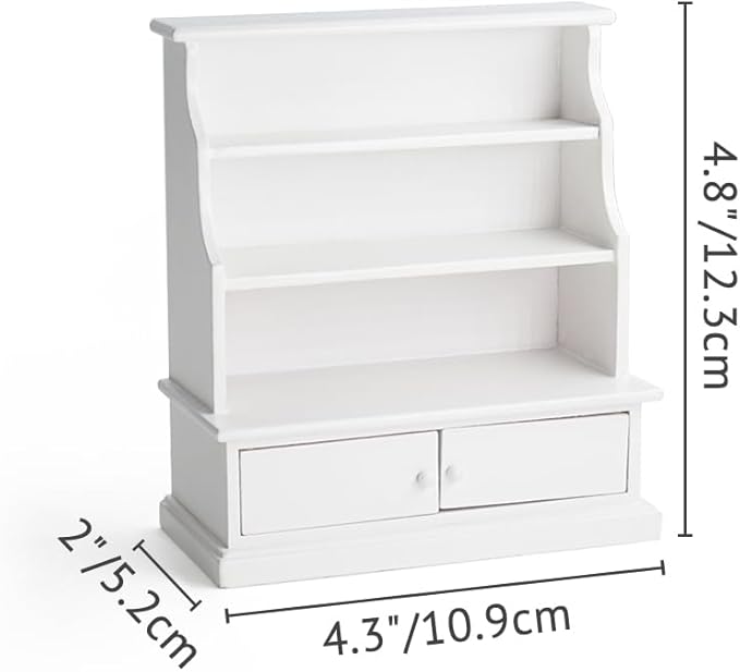 Odoria Dollhouse Bookcase Shelf Miniature: 1/12 Scale Bookshelf Storage for Living Room Antique Retro - Mini Library Wall Display Cabinet - Tiny Wood Furniture Vintage White