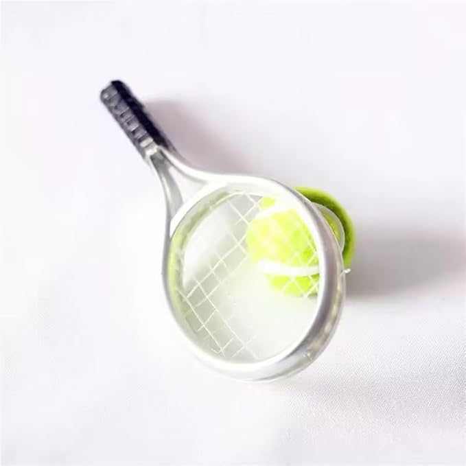 Miniature Tennis Racket Set, 1/12 Scale Accessories, Mini Racket Set, Small Tennis (White)