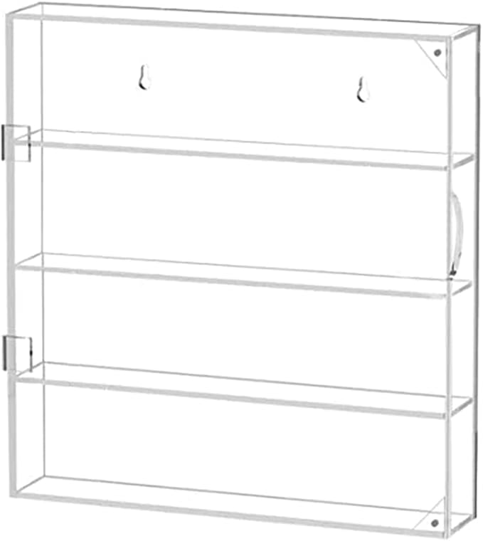 Acrylic Display Case Clear Showcase Cabinet with Door Wall Mounted Collection Shelf Dustproof Box Organizer for Mini Toys , Collections, Stone, Amiibo.Suit for Figures Within 3 inch Height