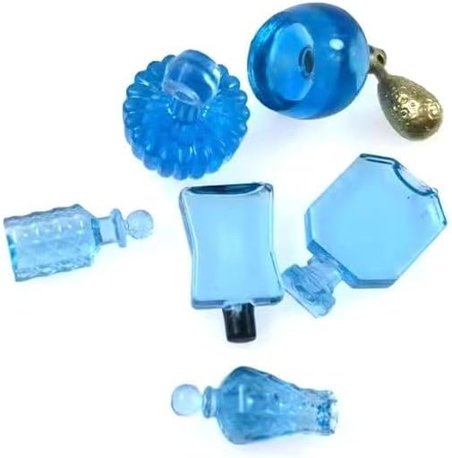 6-Piece Miniature Cosmetic Set – 1:12 Scale Realistic Blue Perfume Bottles for Dollhouse Bathroom, Vanity, Beauty & Spa Theme, DIY Micro Scene, Fairy Garden, Craft Display & Collector Decoration（ A ）