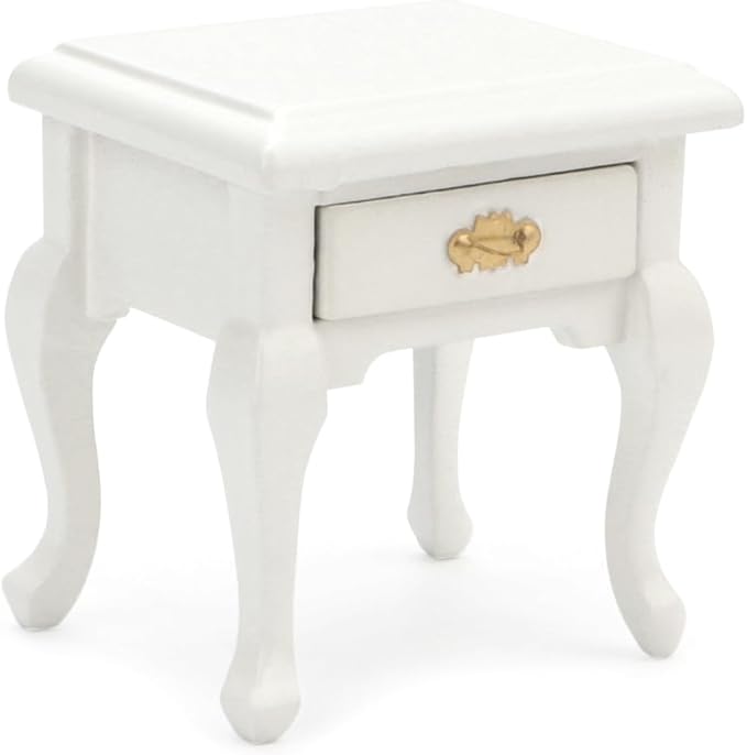 Miniature Furniture 1:12 Bedside Table Dollhouse Accessories Wooden Nightstand Vintage Living Room Bedroom Scene Bedroom Bedsides End TableHouse Model Decoration (White)