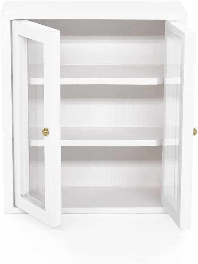 Odoria Dollhouse Wall Cabinet Miniature: 1/12 Scale Storage Upper Cupboard for Modern Kitchen Pantry - Mini Display Shelf Bathroom Wood Furniture Bookcase White