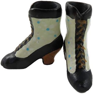 Melody Jane Dollhouse Black Cream Victorian Boots Ladies Shoes Miniature Bedroom Accessory