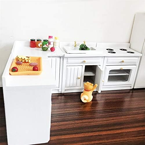 SXFSE Dollhouse Decoration Accessories,1:12 Dollhouse Miniature Furniture Wooden Kitchen Cabinet Set Freely Combined (White)