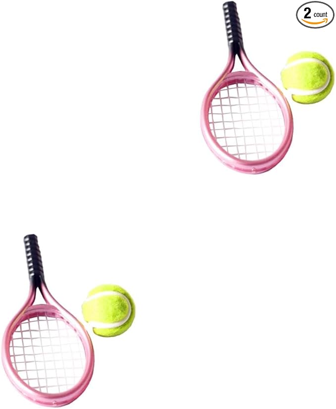 Kisangel DIY Mini House Decor Mini Tennis Racket and Ball Model Random Color Durable Lightweight Tennis