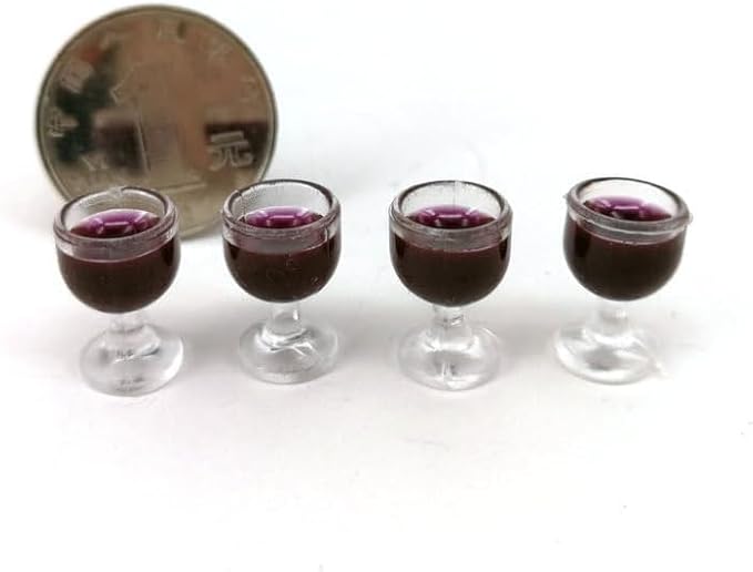 4Pcs Miniature Wine Glasses, Red, 1:12 Scale Dollhouse Accessories, Room Decoration Display