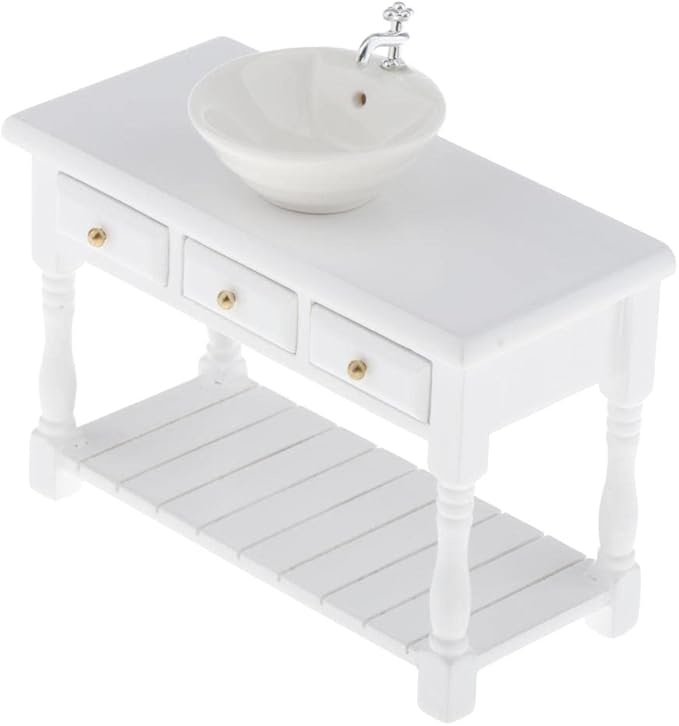 Baosity 1/12 Scale Basin Sink,Mini House Bathroom Furniture Sink,Wash Basin Cabinet for Doll House Furniture Model Bathroom Kitchen Decoration Accessories