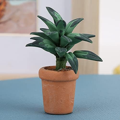 1/12 Scale Dollhouse Plants, Miniature Green Leaves Potted Decor for Dollhouse Living Room Bedroom, Resin Houseplant Accessories for Doll Lovers