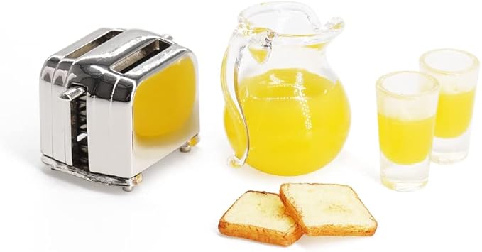 Odoria 1/12 Miniature Orange Juice Pitcher and Toaster Dollhouse Decoration Accessories