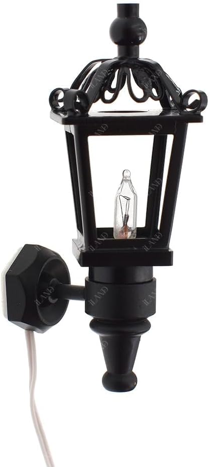 iLAND 1/12 Scale Accessories of Dollhouse Lights, Classic Miniature Lamp for Dollhouse Decoration, Exquisite Metal Black Wall Light w/Plug