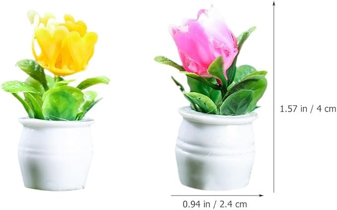 LALADEFIEE Miniature Flower Pots 5Pcs Dollhouse Accessories Tiny Potted Plant Models Realistic Resin Bonsai Decorations for Dollhouse Tabletop Micro Landscape