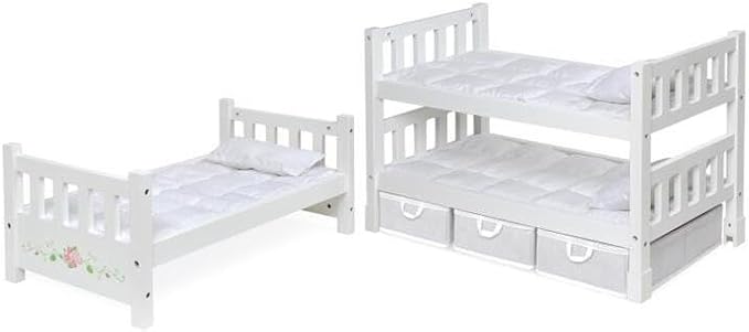Maykoosh Rustic Romance 1-2-3 Convertible Doll Bunk Bed with Baskets: Stackable Bunk Bed Converts to Double or Single Bed, Includes Storage Baskets and Personalization Kit