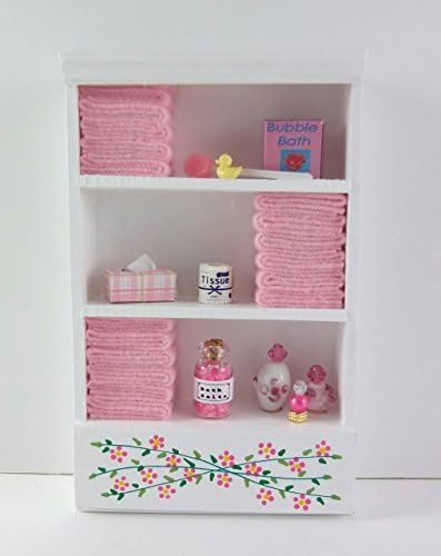 Town Square Miniatures Dolls House Miniature Bathroom Furniture Shelf Unit Pink Towels & Accessories