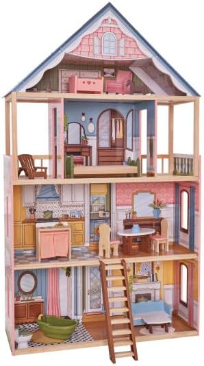 KidKraft Charlotte Classic Wooden Dollhouse with 15 Accessories, for 12" Dolls