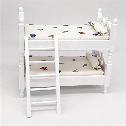 Loft Bed, 1:12 Wooden Dollhouse Miniature Furniture Decor Bunk Bed with Ladder, Bedroom Set Play Toy