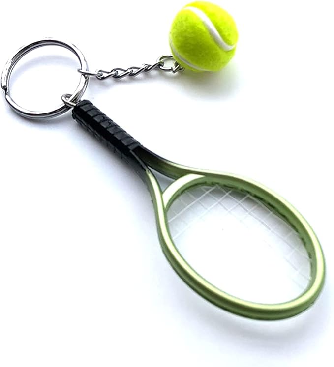 JINZHOUFZ Color Mini Tennis Racket with Ball Keychain Key Ring