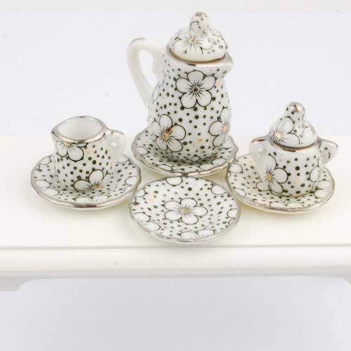 NW 1 Set 15 Pieces 1:12 Ceramics Tea Cup Set Lovely Dollhouse Decoration Set Dollhouse Kitchen Accessories(#3)