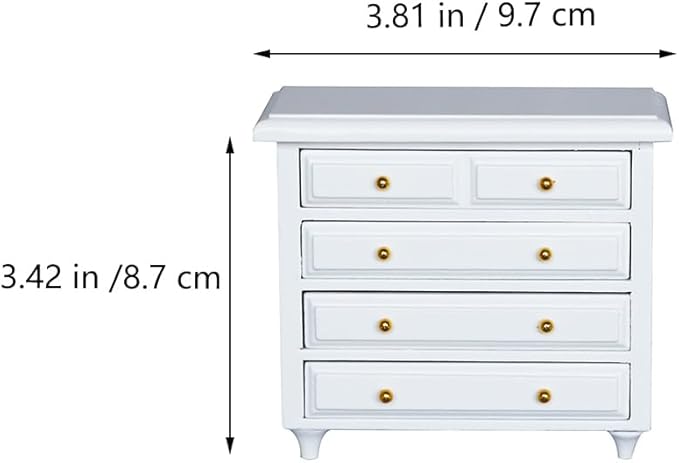 1:12 Dollhouse Miniature Furniture, Solid Wood Cabinet with White Drawers, Mini House Decor for Living Room and Bedroom Scenes, 3.81 X 3.42 X 1.65 Inches