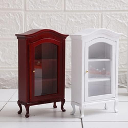 Dollhouse Furniture Display Shelf 1:12 Scale Miniature Bookshelf Cabinet Decoration Classic Wooden Storage for Mini Artificial House Accessories (red)