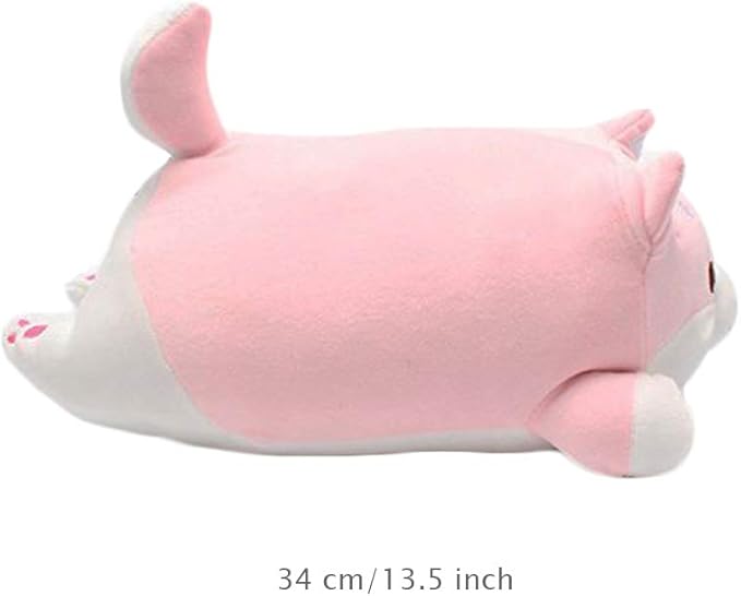 Shiba Inu Dog Plush Pillow, Cute Soft Corgi Stuffed Animals Doll Toys Gifts for Valentine, Christmas, Birthday, Bed, Sofa Chair (Pink Round Eye, 13.5in)