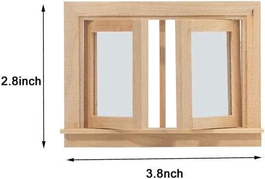 Dollhouse Windows, Wooden Miniature Dollhouse Furniture Window Frame for Dolls Houses Decoration-1: 12 Scale