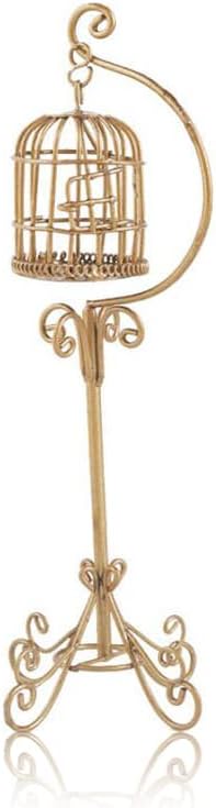 Dollhouse Birdcage 1:12 Scale Accessories Miniature Bird Cage Floor Stand Openable Cage Alloy Birdcage Model Mini House Decoration Ornament (Golden)