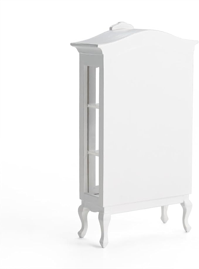 Odoria Dollhouse Curio Cabinet Miniature: 1/12 Scale Display Bookcase for Victorian Living Room - Mini Vintage Storage Shelf with Mirror - Tiny Wood White Furniture Antique