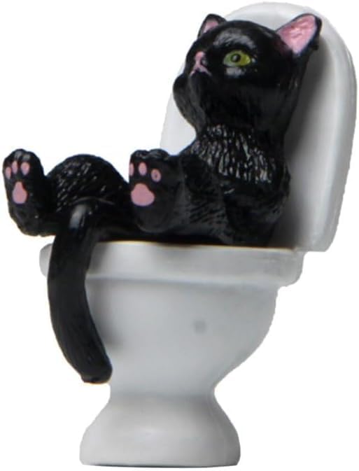 Czhotg Black Cat Toilet Figurine - Garden Ornament, Desktop Decor and Landscaping Accessories (2.5" Mini Statue)