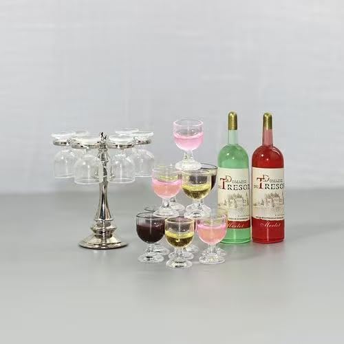 Dollhouse Accessories Mini Wine Bottles Sets with Rack - 1/12 Scale Accessories for Beer Mini Champagne Bottles, Including 1/6 Scale Display Stand(Pink Color)