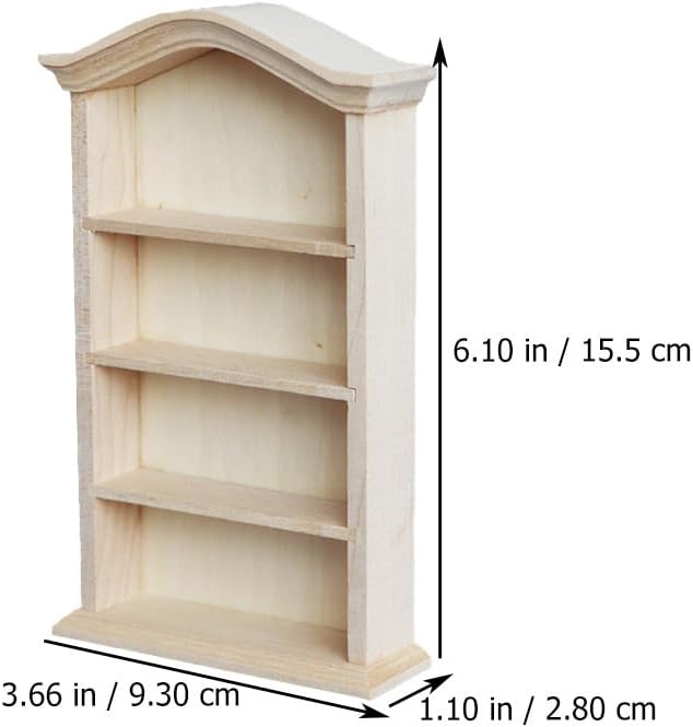 Garneck Dollhouse Wooden Bookshelf 1:12 Scale Miniature Dollhouse Furniture Arc Top Bookcase Storage Rack DIY Mini Modeling Toy
