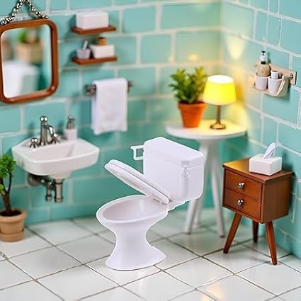 2Pcs White Plastic Decoration 1:12 House Toilet House Bathroom Furniture Mini Toilet Cake Decoration for House Accessories Dollhouse Décor