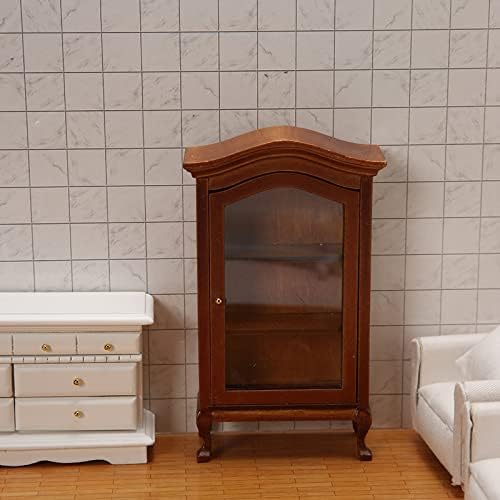 Dollhouse Furniture Display Shelf 1:12 Scale Miniature Bookshelf Cabinet Decoration Classic Wooden Storage for Mini Artificial House Accessories (Brown)