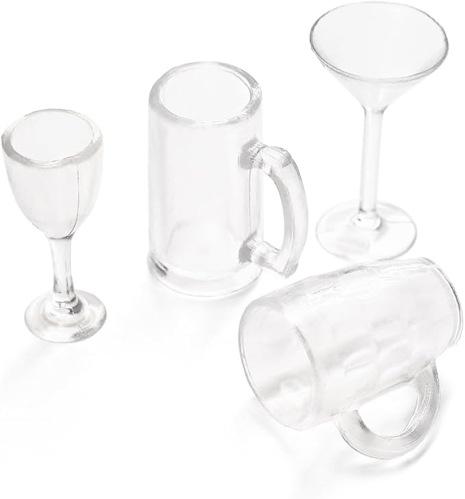 Odoria Dollhouse Drinking Glasses Miniature: 1/12 Scale Wine Cocktail Glass for Kitchen Bar - Mini Beer Mug Stein Highball Glass Clear 4Pcs
