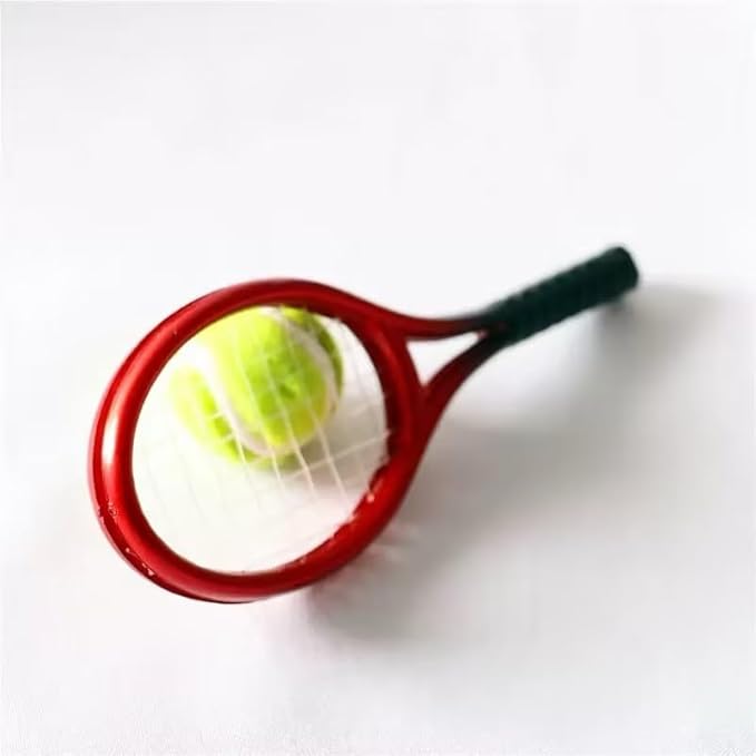 Miniature Tennis Racket Set, 1/12 Scale Accessories, Mini Racket Set, Small Tennis (Red)