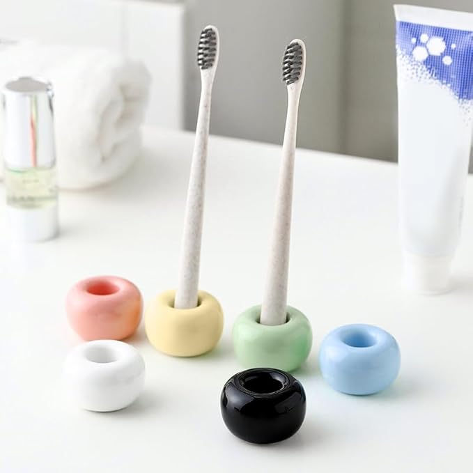 HalfofLife Mini Ceramics Toothbrush Holder Stand for Bathroom Vanity Countertop, Handmade Couple Toothbrush Head Holder, Shaver Holder and Office Pen Holder, Black&White, Pack of 2