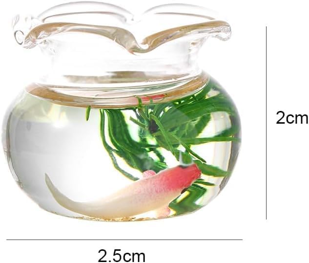 2Pcs Miniature Fish Bowl, 1: 12 Dollhouse Miniature Glass Goldfish Tank Desktop Dollhouse Ornaments for Garden Scene Decor Accessories