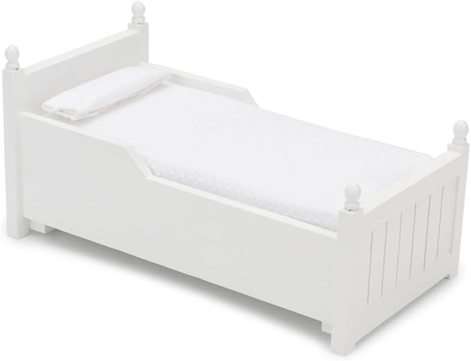 Dollhouse Miniature Bed with Drawer 1:12 Wooden Furniture European Bedroom Bedding Furniture Accessories with Pillow & Mattresses Vintage Floral Fabric Mini House Decoration