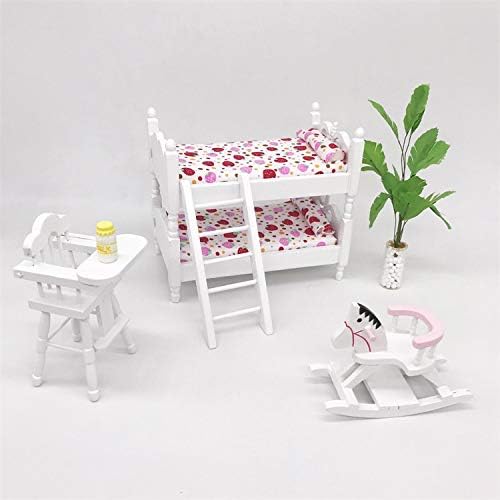 Loft Bed, 1:12 Wooden Dollhouse Miniature Furniture Decor Bunk Bed with Ladder, Bedroom Set Play Toy