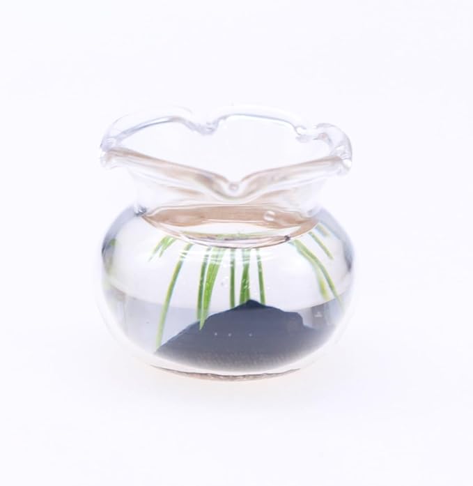 1Pcs Multicolour Mini Round Fish Tank Realistic Glass Decor for Dollhouse Display Captivating Miniature for Crafts Ornaments Handmade Landscape,Miniature Goldfish Bowls,Dollhouse Accessories(Black