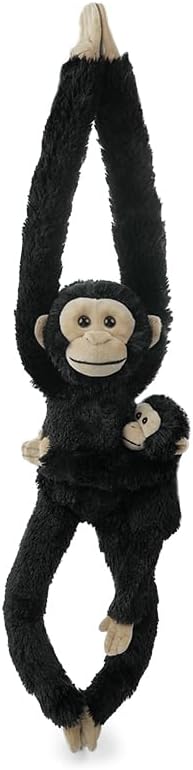 2pcs Chimpanzee Hanging Stuffed Animal Mother with Baby Hangs Plush Toys, Hooks and Stuffed Animals with Rings for Kids, Gifts for Boys and Girls（Black）