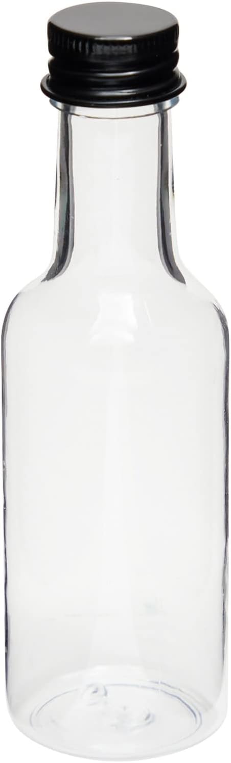 Stockroom Plus 30 Pack Mini Shot Bottles with Caps & Funnels - 50 mL Clear PET - Sample Wine Bottles & Plastic Liquor Containers - Adult Party Favor Pack