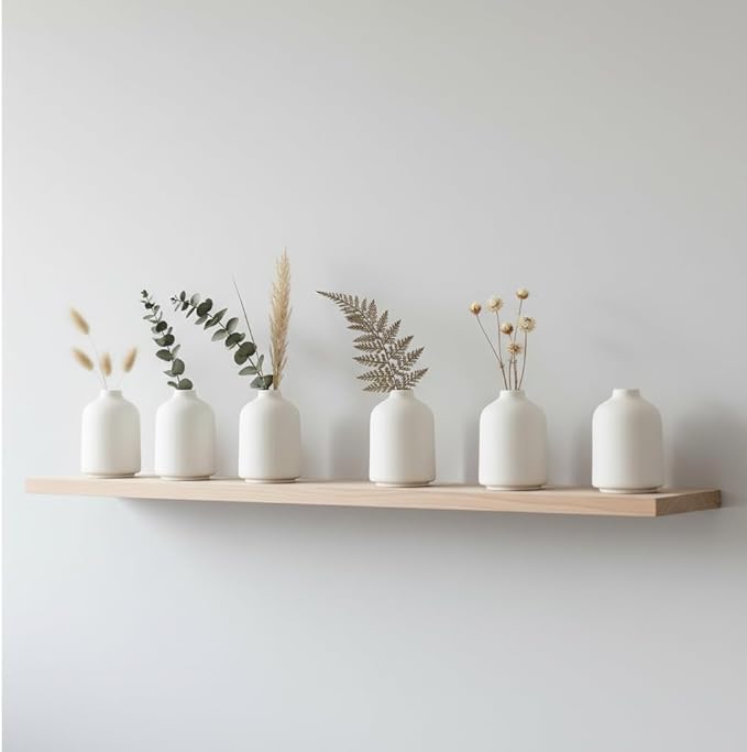 Carrot's Den - Set of 6 White Mini Ceramic Vases for Home Decor | Boho Bud Vases in Bulk for Dry Flowers + House Plants | Wedding, Home, Centerpiece, Modern, Japandi, Farmhouse, Minimalist