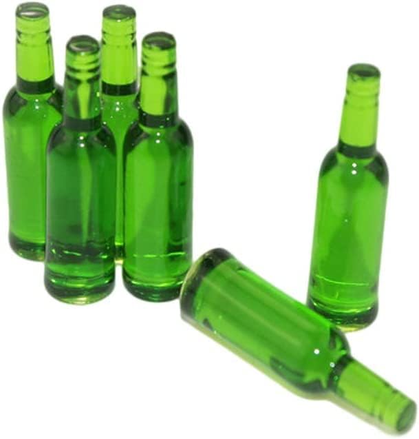6Pcs Mini Beer Drinks Miniature Dollhouse Beer Glass Model Doll Drinks Kitchen Wine Bottles Toy Accessories,Dollhouse Miniature Beer Bottle Dining Drinks Doll House Decorations, Green
