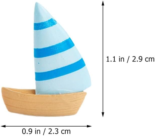 10pcs Mini Sailboat Decor Wooden Miniature Sailing Boat Model Nautical Theme Decoration Mini Fishing Boat Figurine for Fairy Garden Dollhouse Home Decor