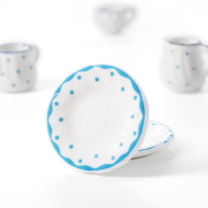 Odoria 1/12 Miniature Porcelain Tea Set 15Pcs Dollhouse Decoration Accessories, Blue Dots