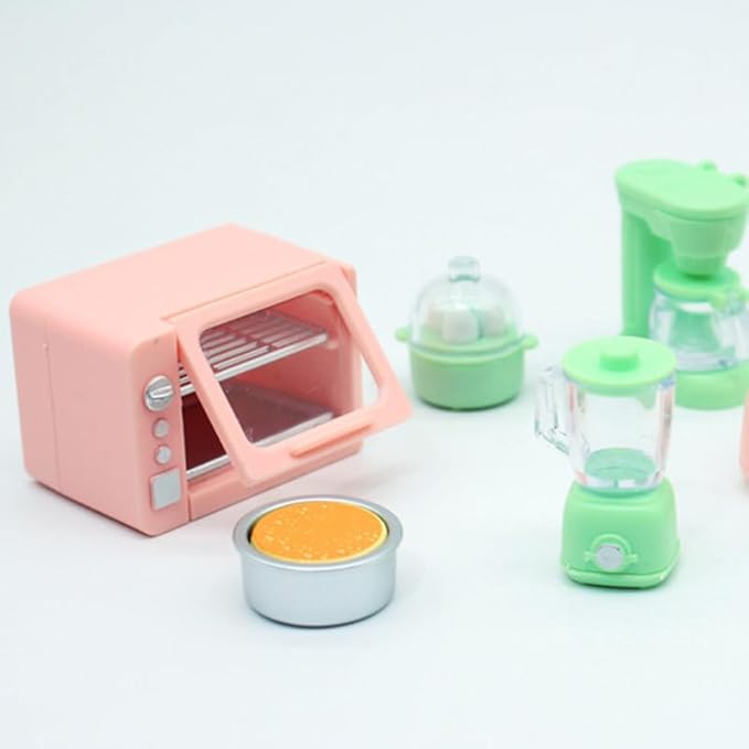 Wakauto Mini Kitchen Model Set - Realistic Dollhouse Kitchen Accessories Including Oven Coffee Machine Juicer & Egg Cooker - Compact Design for Creative Play
